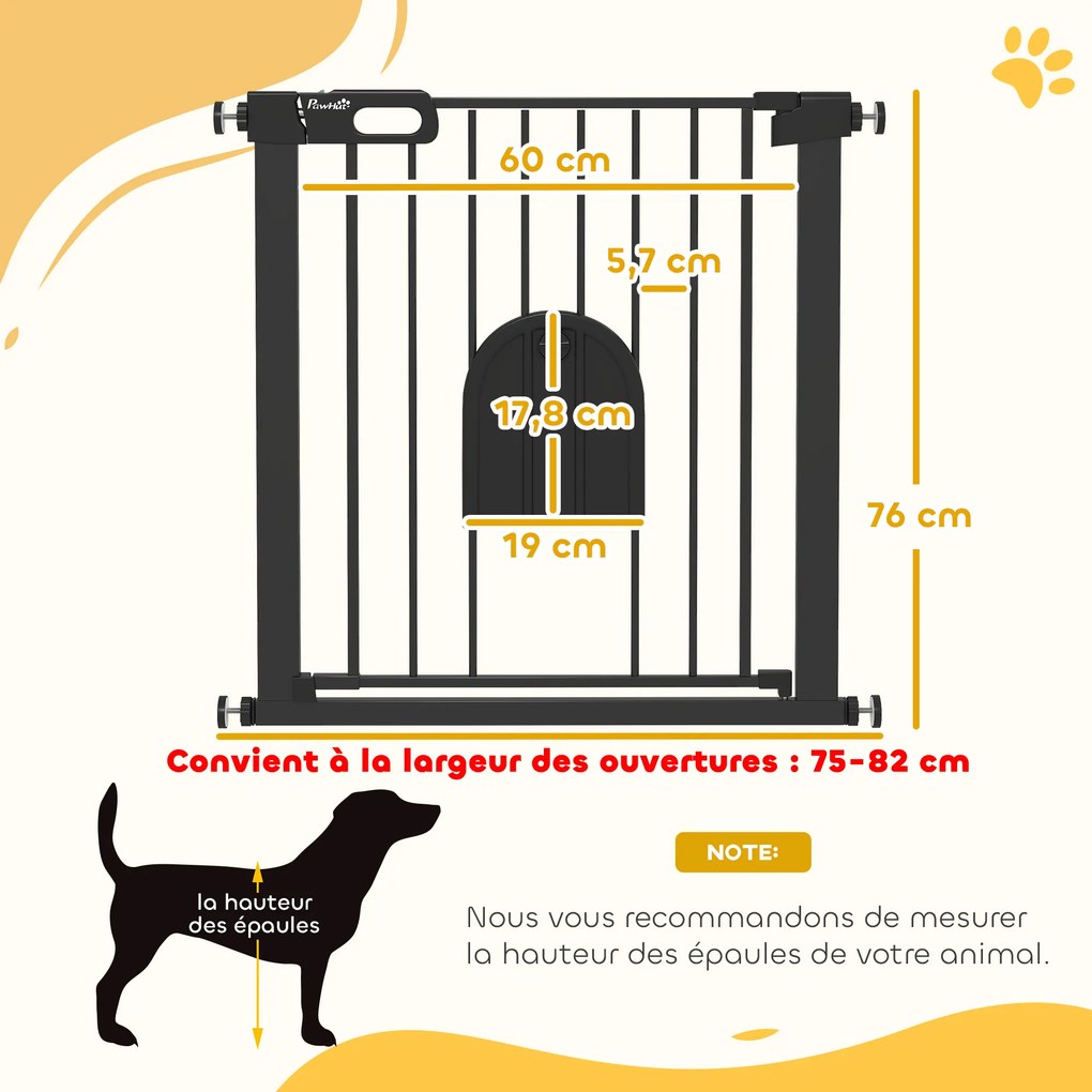 Barreira de segurança para animais com porta de fecho automático e sistema de dupla travagem, em aço preto