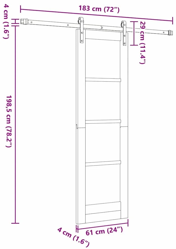 Porta Deslizante com Conjunto de Ferragens Branca 61x198.5 cm em Madei