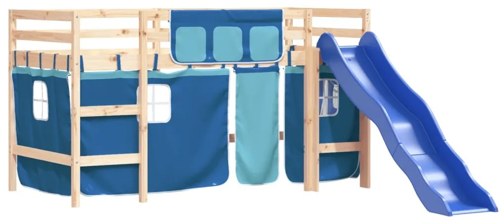 Cama alta p/ criança c/ cortinas 80x200 cm pinho maciço azul