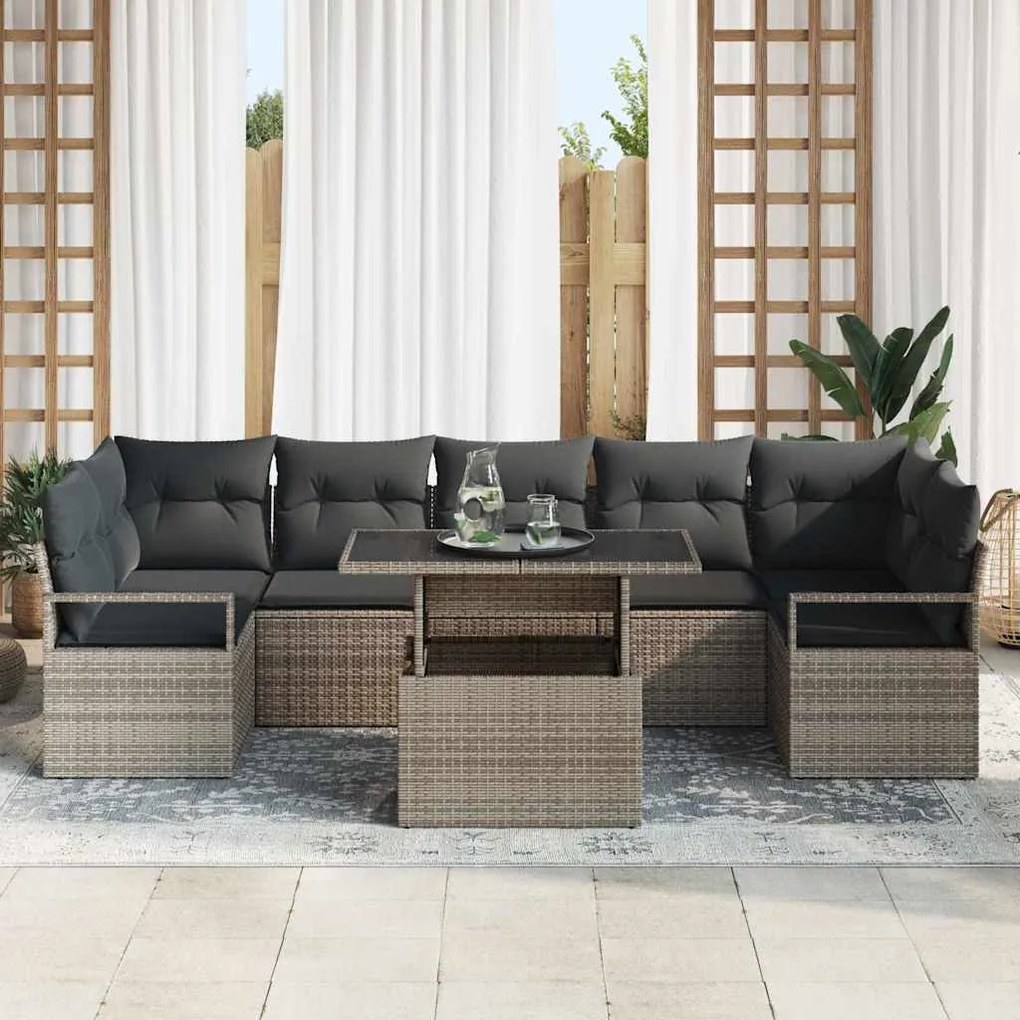 Conjunto de Sofás de Jardim vidaXL 8 Peças com Almofadas Cinza Rattan