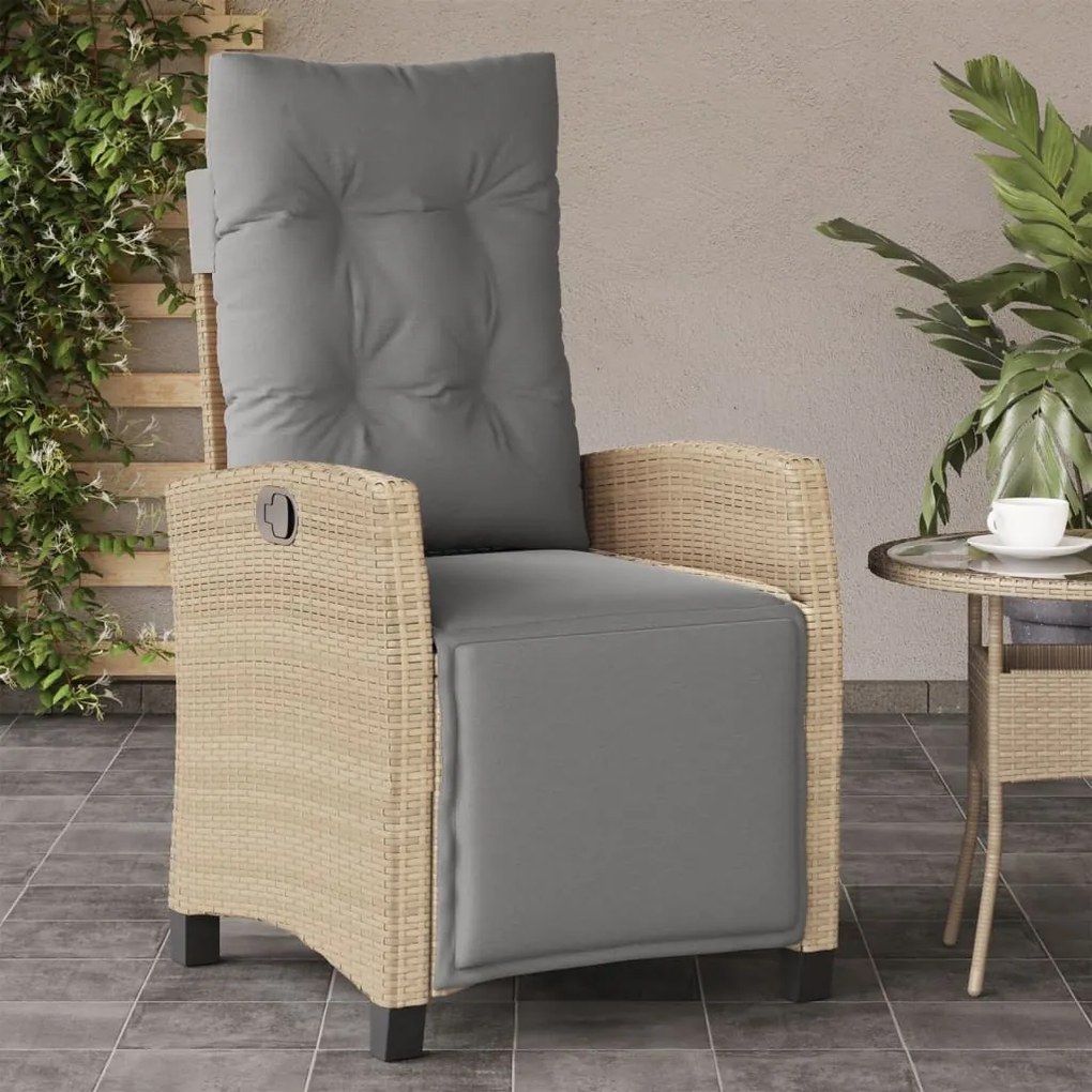 vidaXL Cadeira jardim reclinável c/ apoio de pés vime PE bege mistura