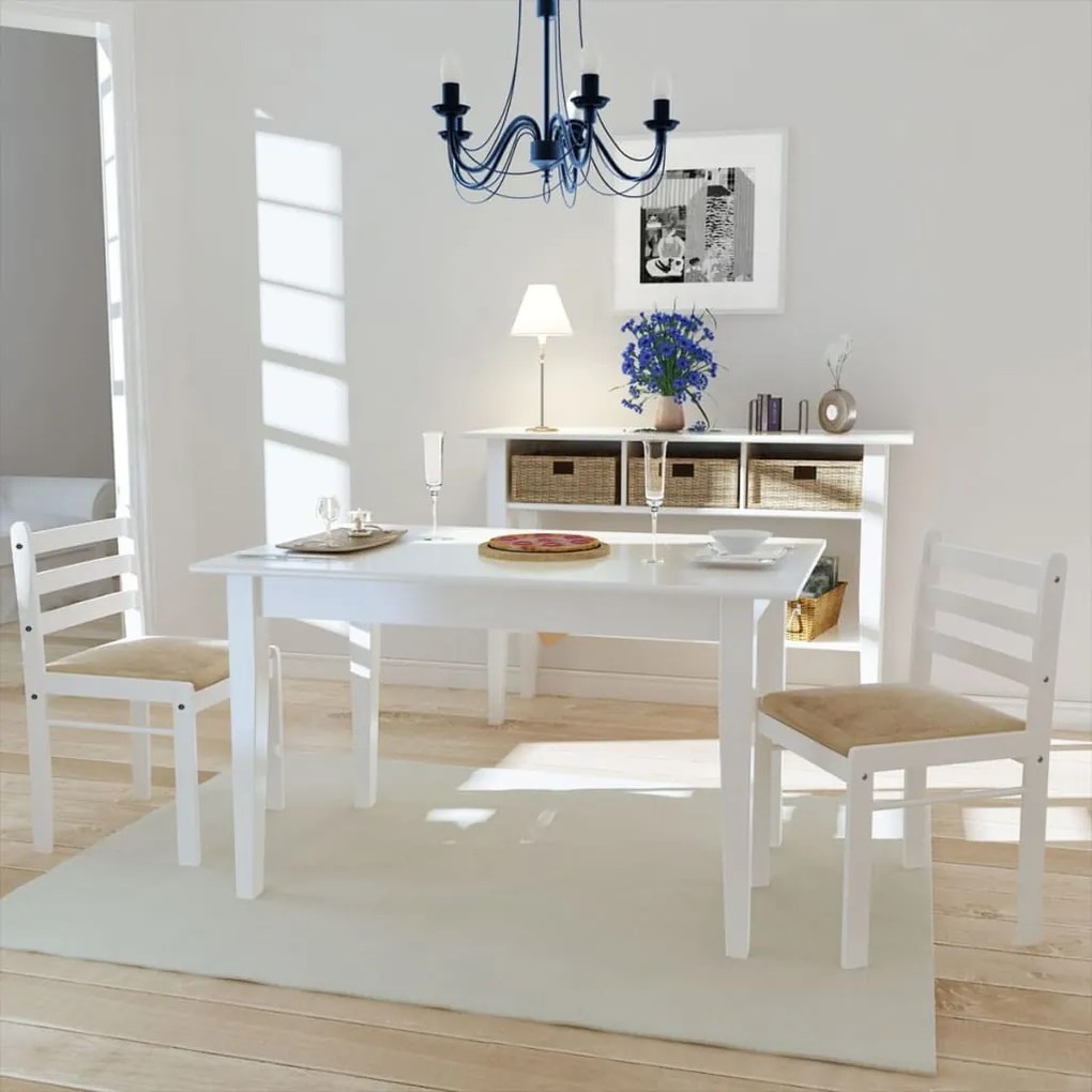 242030 vidaXL Cadeiras de jantar 2 pcs seringueira maciça e veludo branco
