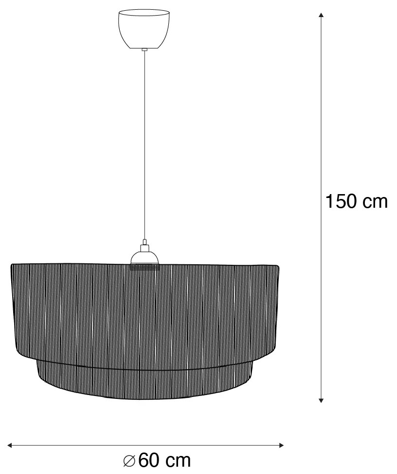 Candeeiro suspenso Japandi preto com corda castanha 60cm - Smilla Japandi