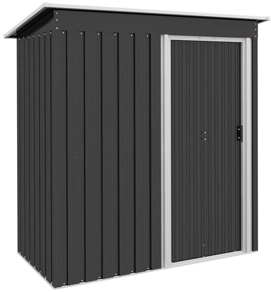Outsunny Abrigo de Jardim Exterior 1,5 m² 163x89x182 cm Abrigo Metálico para Ferramentas com Porta de Correr e Teto Inclinado Preto