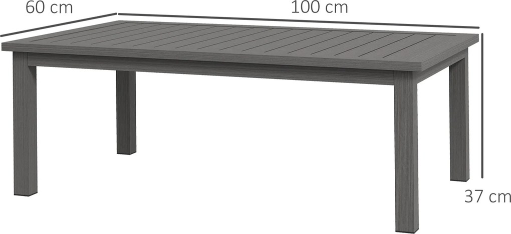 Mesa de centro retangular com tampo de ripas para interior/exterior em alumínio, 100 x 60 x 37 cm, castanho