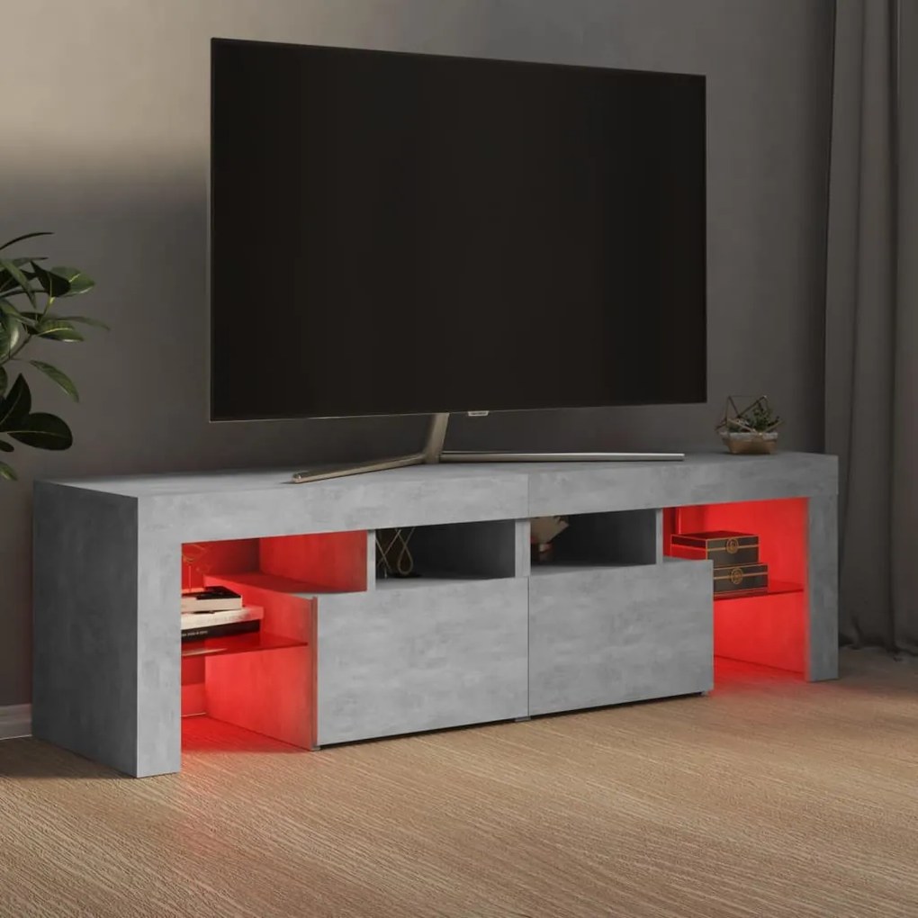 Móvel de TV com luzes LED 140x36,5x40 cm cinzento cimento