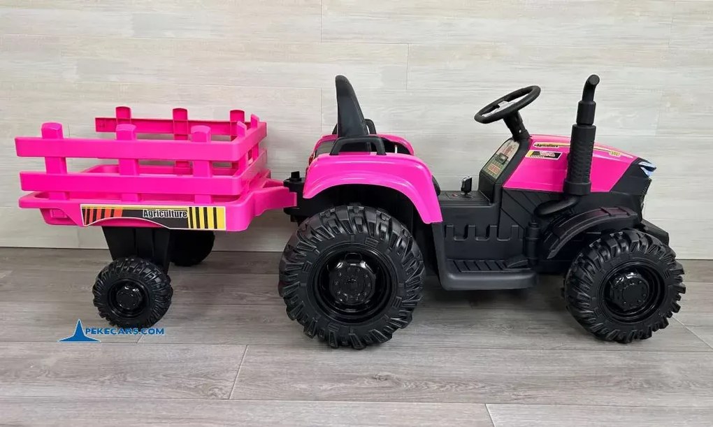 Tractor Eléctrico para crianças 24V Peketrac 6100 2.4G, rodas Borracha, Assento Couro sintético Rosa