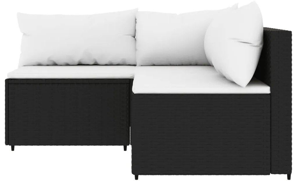 3 pcs conjunto lounge de jardim c/ almofadões vime PE preto