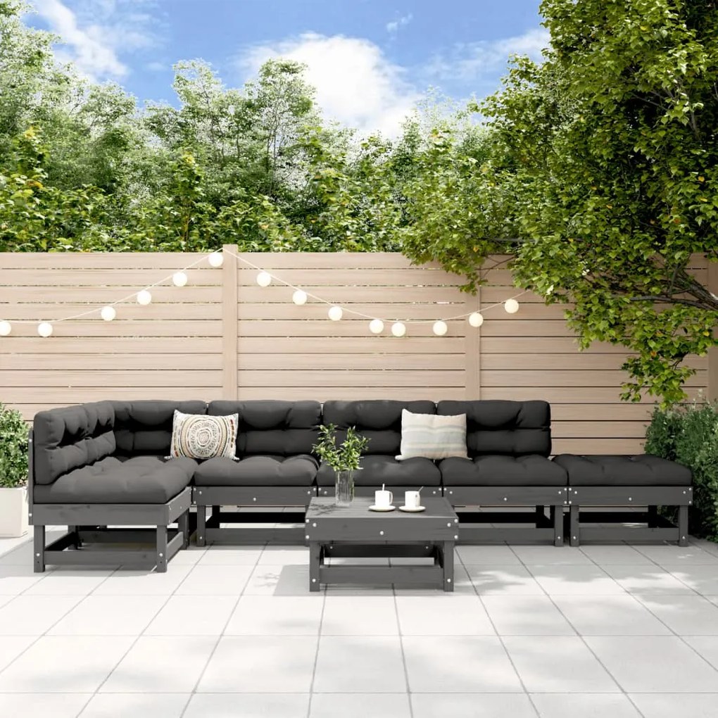 vidaXL 7 pcs conjunto lounge de jardim pinho maciço cinza