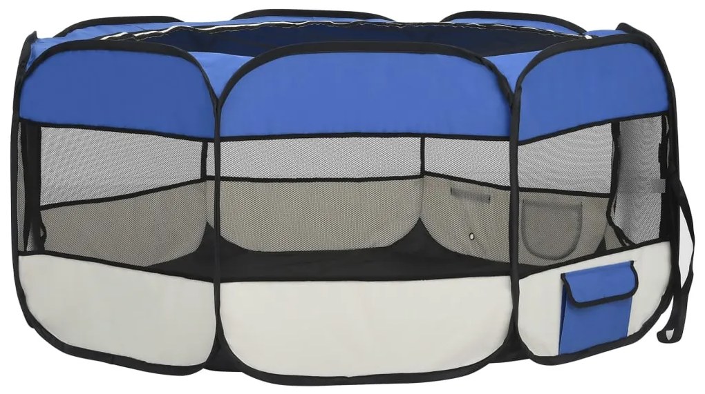 Parque dobrável p/ cão c/ saco de transporte 145x145x61cm azul