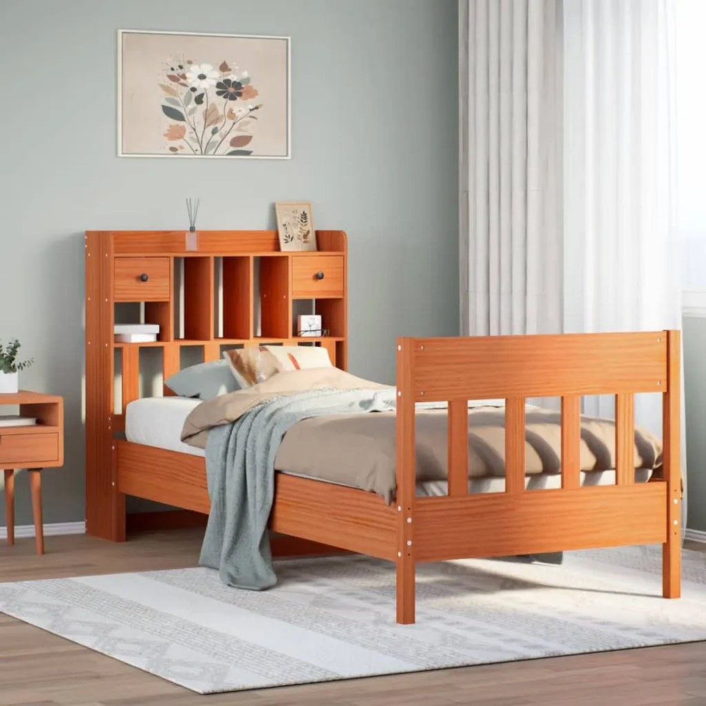 vidaXL Cama sem colchão 90x200 cm pinho maciço castanho-mel