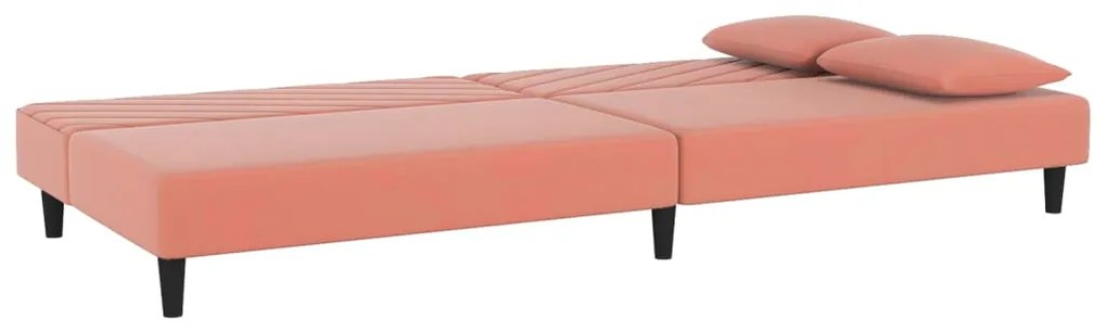 Sofá-cama 2 lugares com duas almofadas veludo rosa