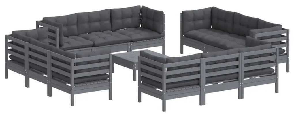 13 pcs conj. lounge de jardim com almofadões antracite pinho