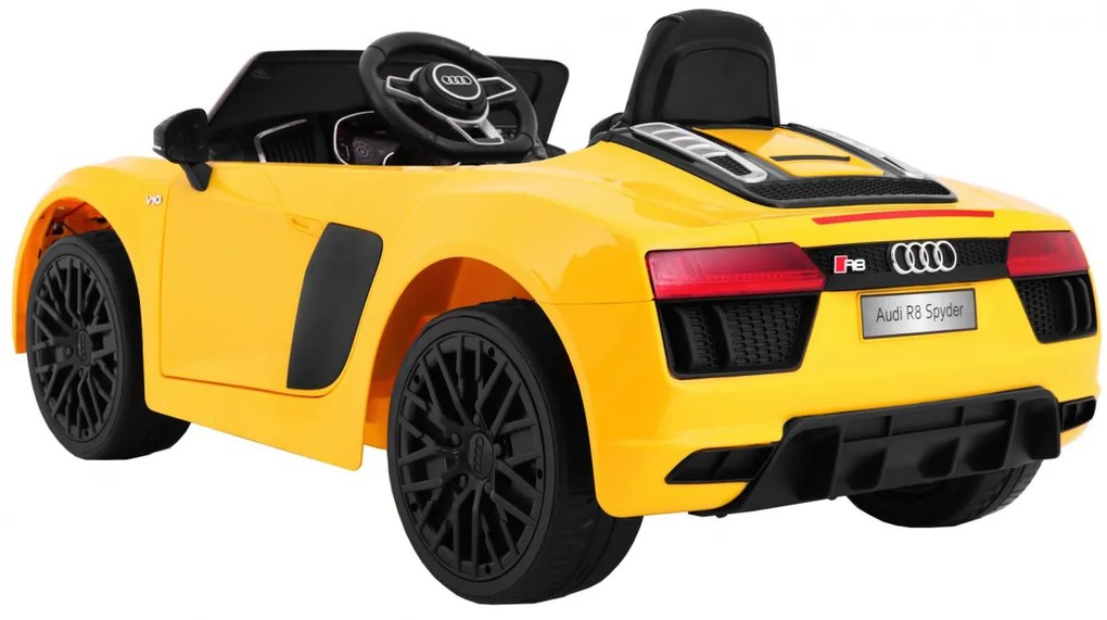 Carro elétrico para Crianças 12V AUDI R8 Spyder RS Rodas de EVA, controlo remoto Amarelo