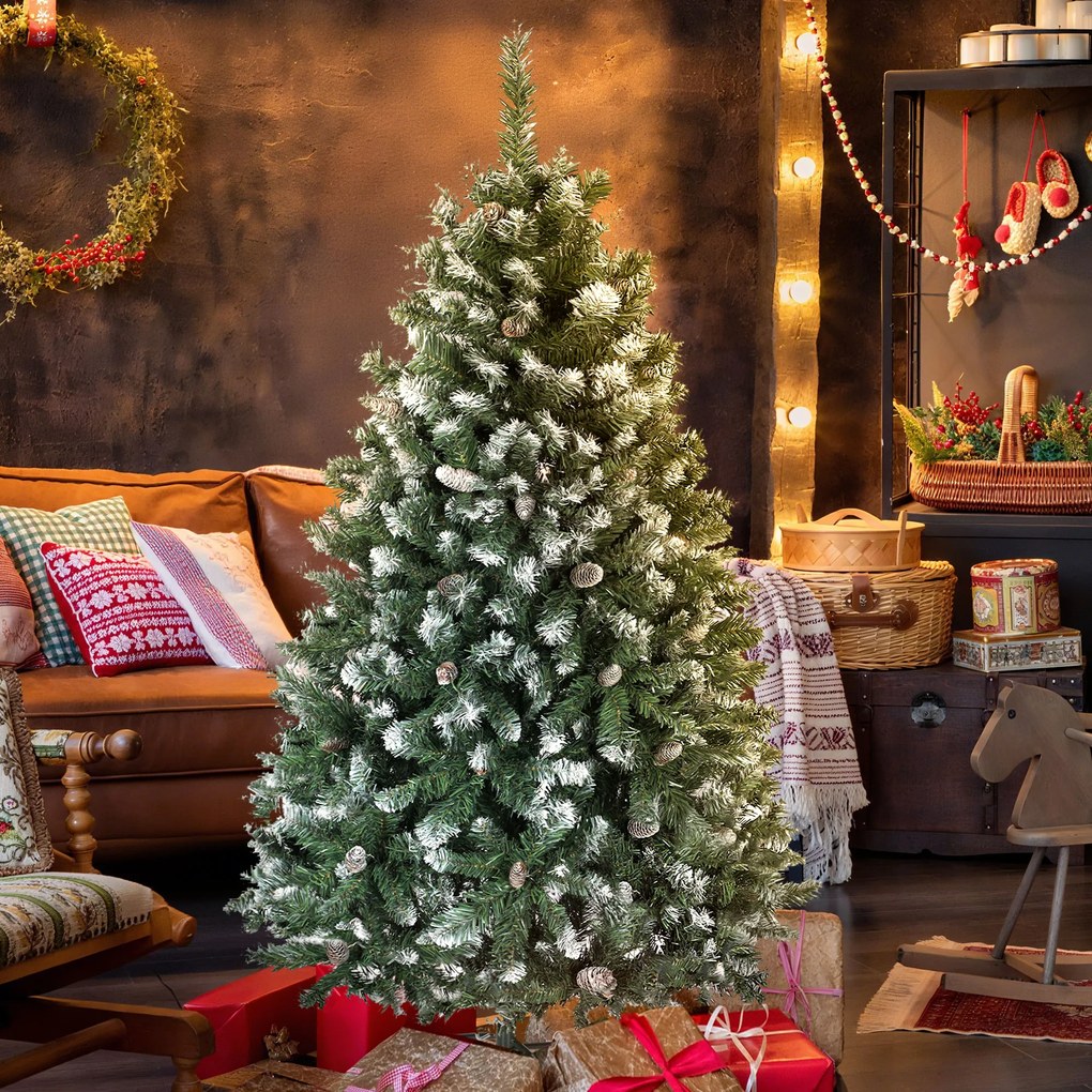 Árvore de Natal Artificial 150 cm Árvore de Natal com 581 Ramos com Efeito Neve 44 Pinhas Verde