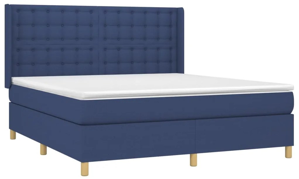 Cama box spring c/ colchão e LED 180x200 cm tecido azul