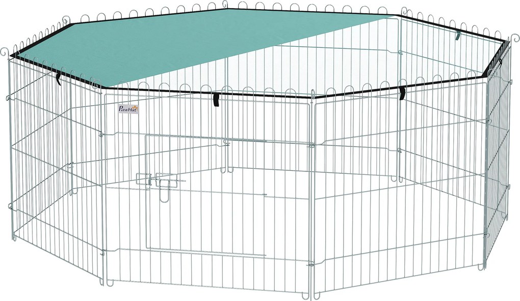 Parque para cães com 60 cm de altura, com 8 painéis e cobertura, modular e dobrável, recinto portátil e porta verde e prateada