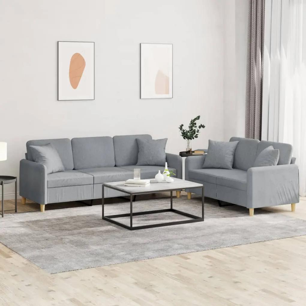 3202134 vidaXL 2 pcs conjunto de sofás com almofadas tecido cinzento-claro