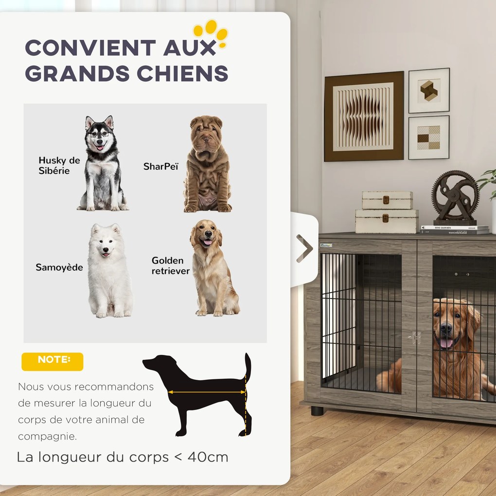 Gaiola para cães 2 em 1: mesa auxiliar com almofada de pelúcia com capa removível e porta com fecho de segurança, 100 x 60 x 73,5 cm, cinzenta