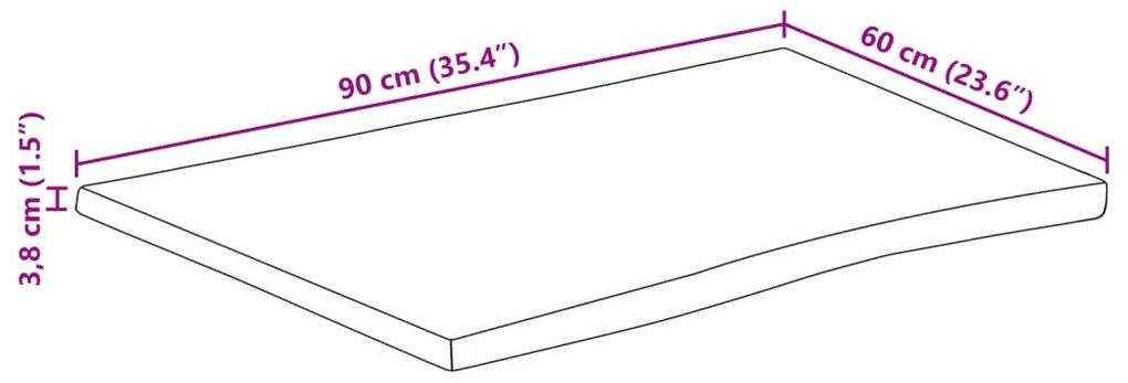 Tampo de mesa c/ borda viva 90x60x3,8cm mangueira áspera maciça