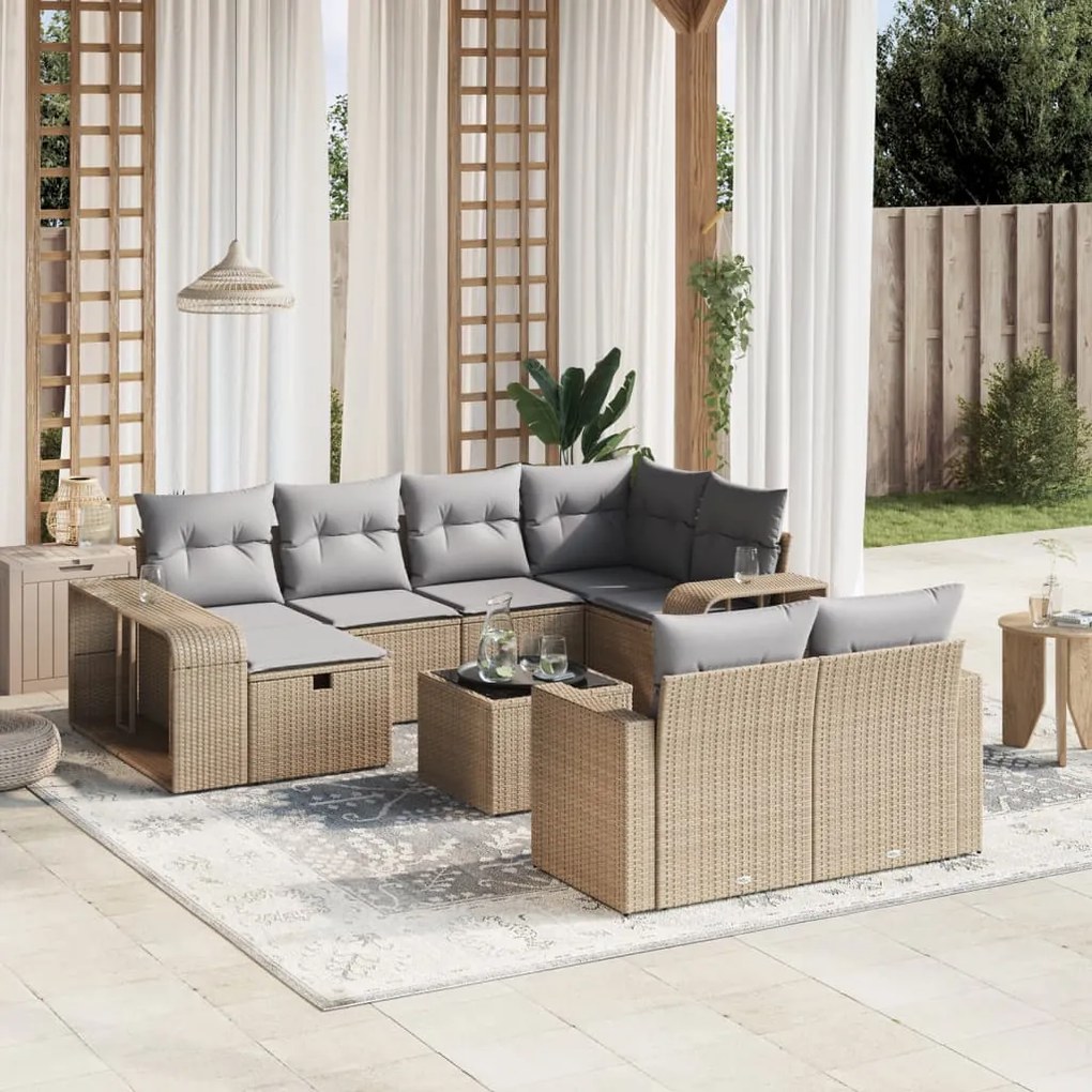 vidaXL 11 pcs conjunto sofás de jardim c/ almofadões vime PE bege