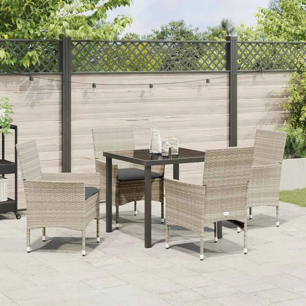 Conjunto de Jantar de Jardim 5 Peças com Almofadas Cinza Claro em Ratt