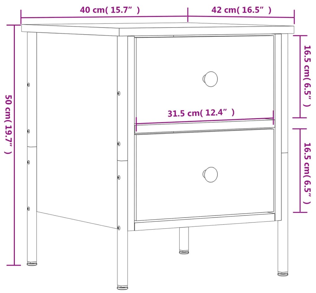 Mesa cabeceira 40x42x50 cm derivados de madeira cinzento sonoma