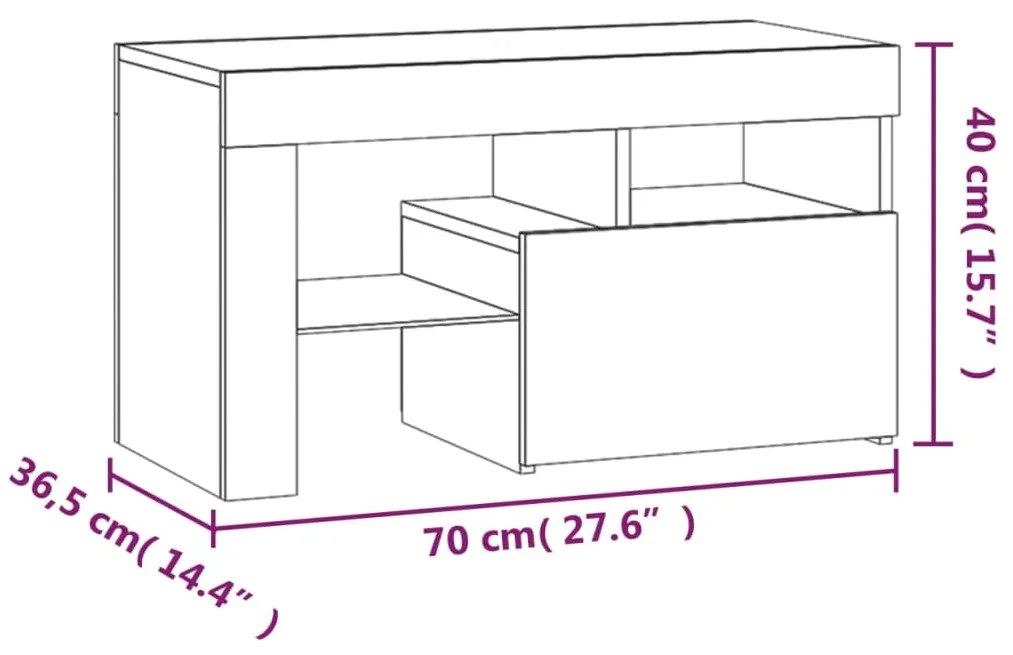 Mesas cabeceira c/ LEDs 2 pcs 70x36,5x40 cm cinzento sonoma