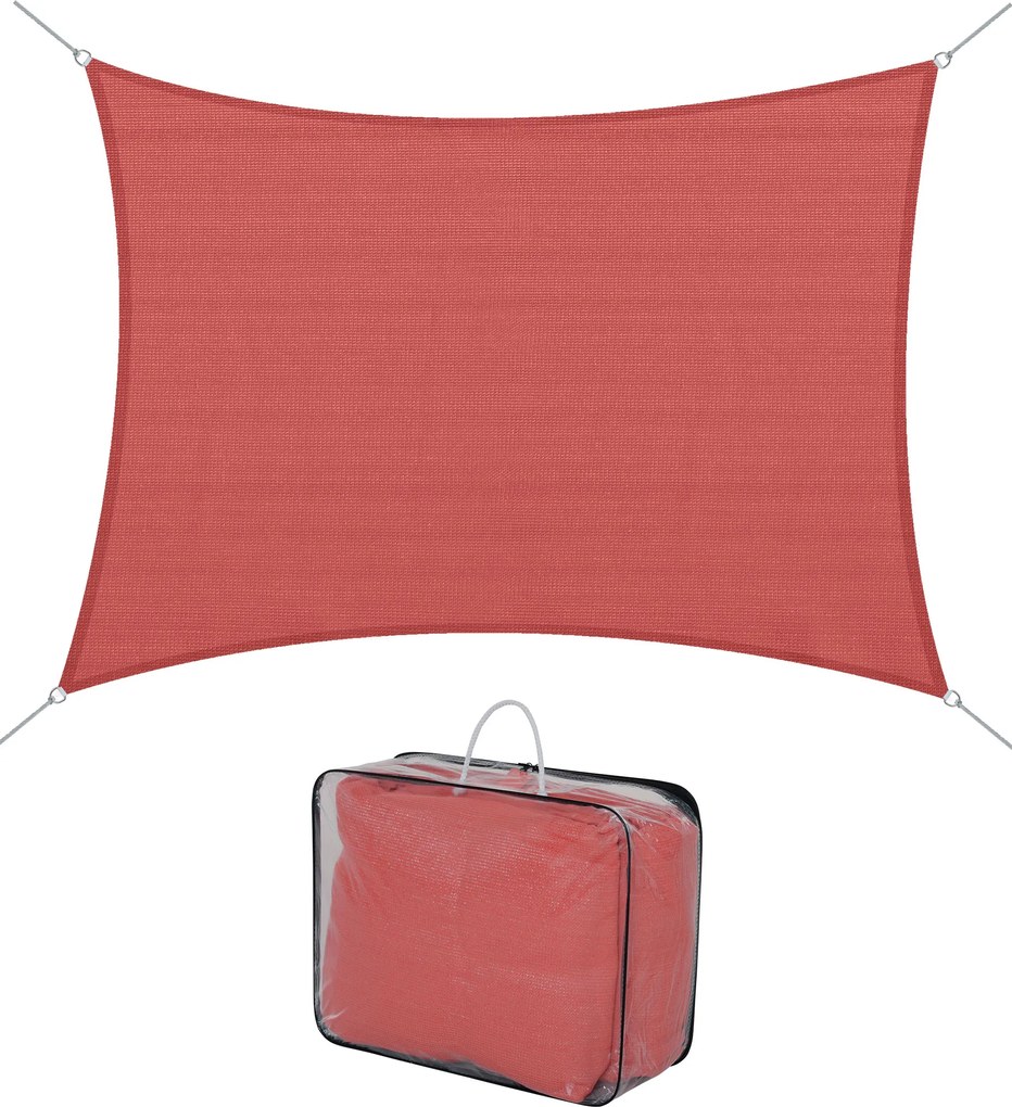 Toldo vela retangular 4x6 m, tecido para exterior com proteção UV, 185 g/m² de HDPE, para jardim, terraço, pátio, piscina e varanda, em tijolo e terra