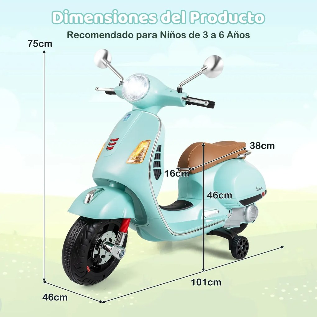 Mota elétrica para crianças de 12 V com 4 rodas, música, luzes LED, rodas de treino, motor duplo de 30 W e design retro-chique para crianças dos 3 aos