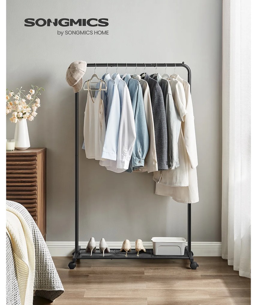 Cabide Guarda Roupa com Rodas 92,5 x 40,5 x 158 cm Preto