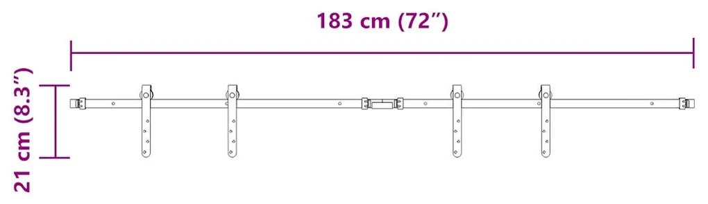 Kit p/ porta de armário deslizante 183 cm aço carbono