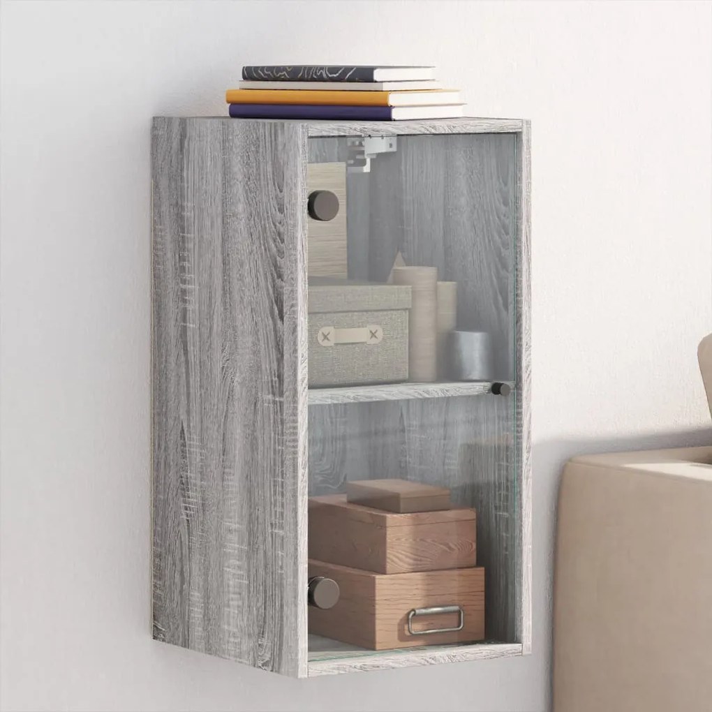 vidaXL Armário de parede c/ portas de vidro 35x37x68,5 cm cinza sonoma