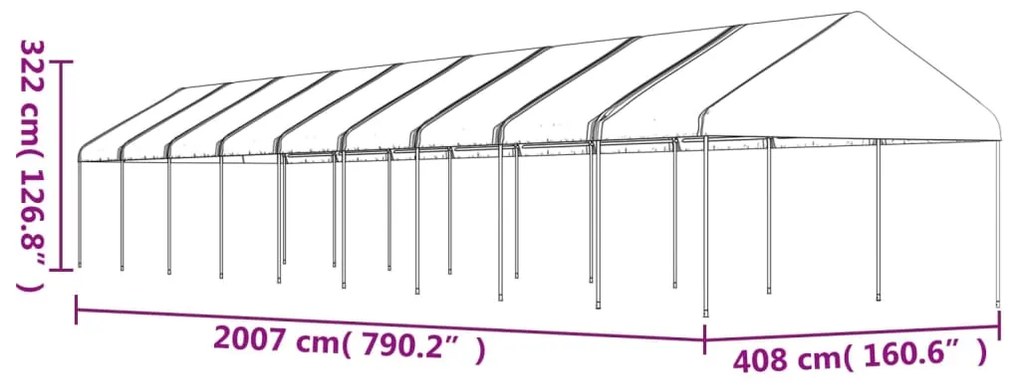 Gazebo com telhado 20,07x4,08x3,22 m polietileno branco