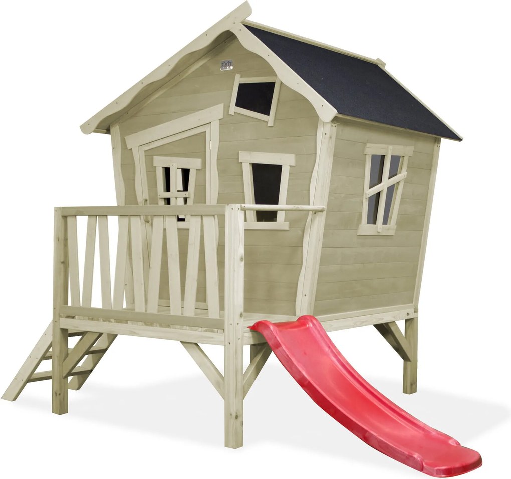 Casa de brincar exterior para crianças Crooky 300 em madeira - cinza-bege