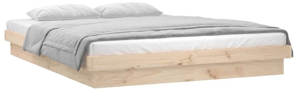 Estrutura de cama c/ LED 140x190 cm madeira maciça