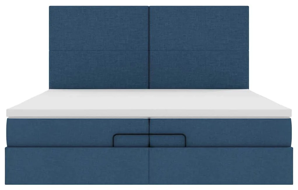 Estrutura de cama otomana com colchões 200x200cm tecido azul