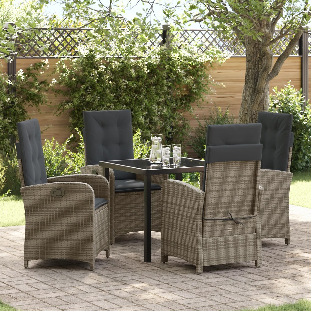 vidaXL Conjunto de Jantar de Jardim de 5 Peças com Almofadas Rattan Cinza