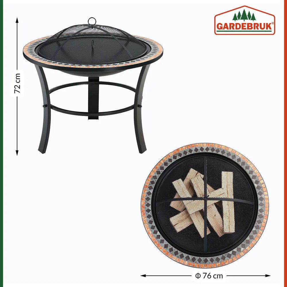 Braseiro exterior redonda Sevilla Mosaik rund Diâmetro: 76 cm Preto / colorido