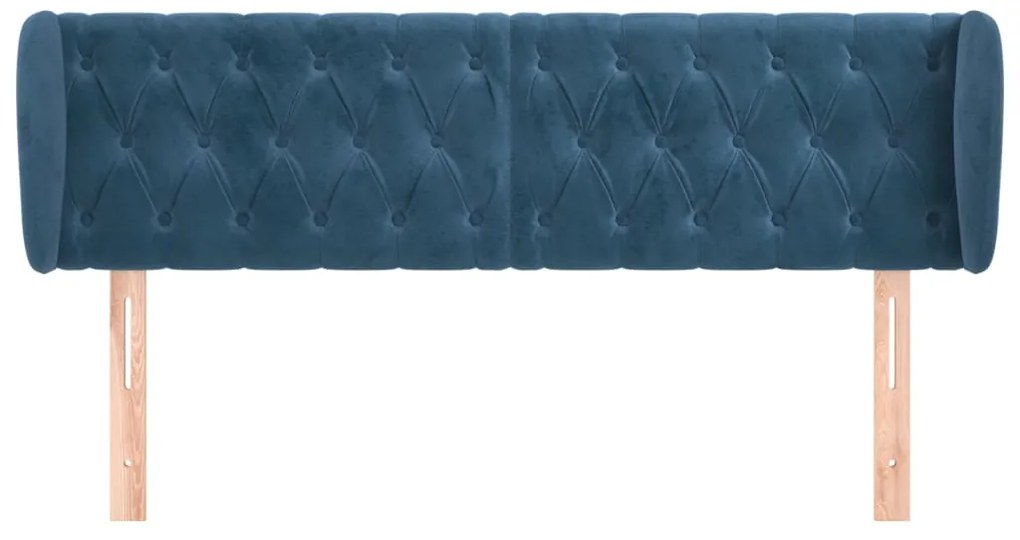 Cabeceira de cama c/ abas veludo 147x23x78/88cm azul-escuro