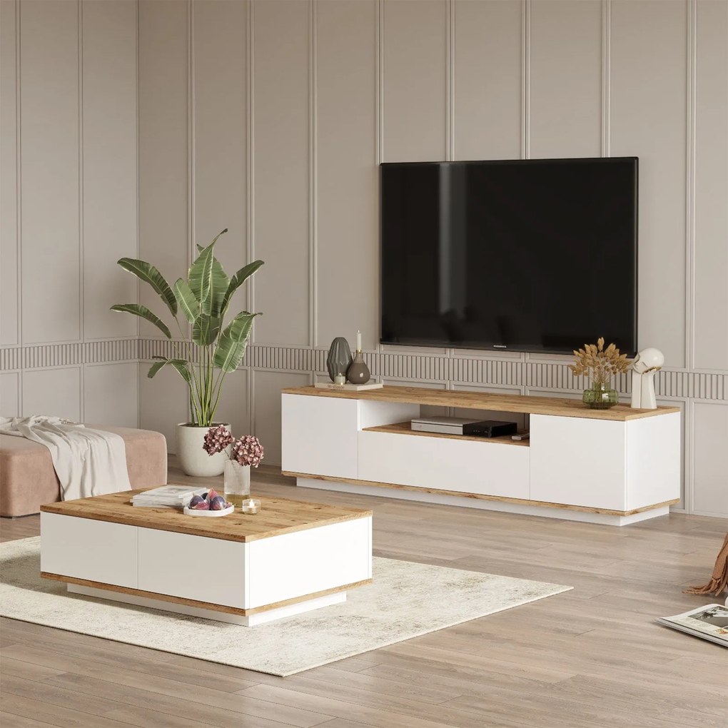 Conjunto de Mobiliário de Sala FR17 – Pinho Atlântico Branco – TV 180x