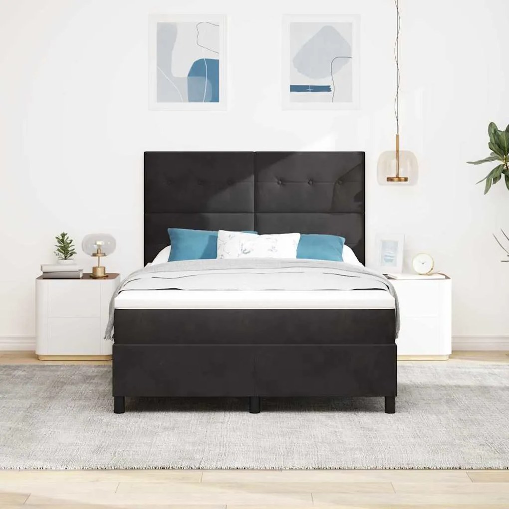 Cama Box Spring vidaXL com Colchão e LED Preto 160x200 cm Veludo