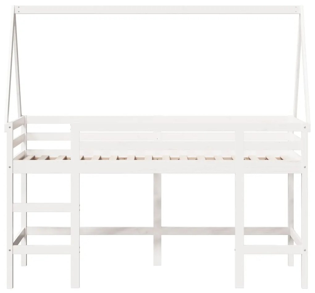 Cama alta c/ escada e telhado 90x200 cm pinho maciço branco