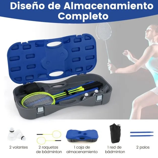 Conjunto portátil de badminton para crianças com 2 raquetes 2 penas Estrutura em PVC, baliza de futebol e rede de pátio 270 x 33,5 x 160 cm Azul