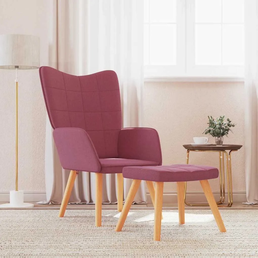 vidaXL Cadeira de descanso com banco tecido vermelho tinto