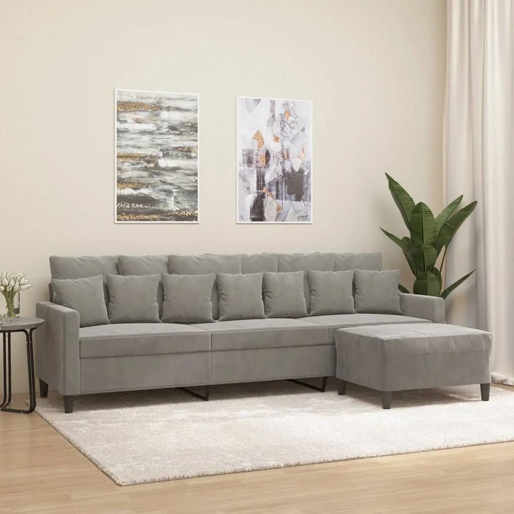 3153481 vidaXL Sofá de 3 lugares com apoio de pés 210 cm veludo cinzento-claro
