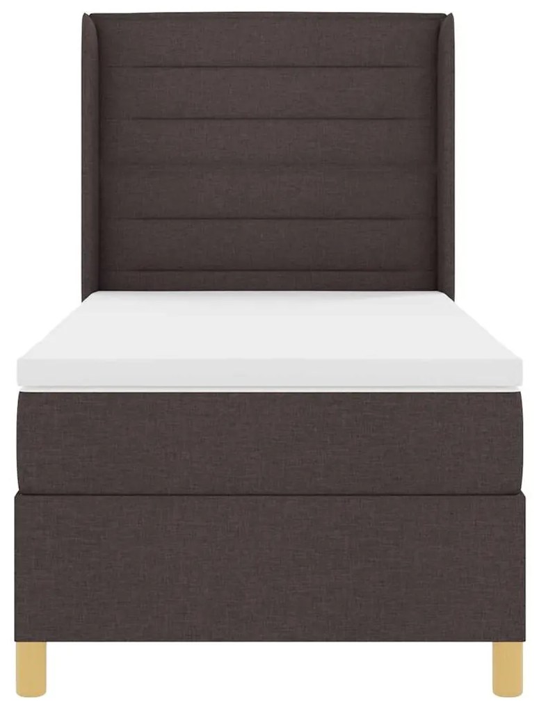 Cama Box Spring com Colchão Marrom Escuro 80x200 cm em Tecido