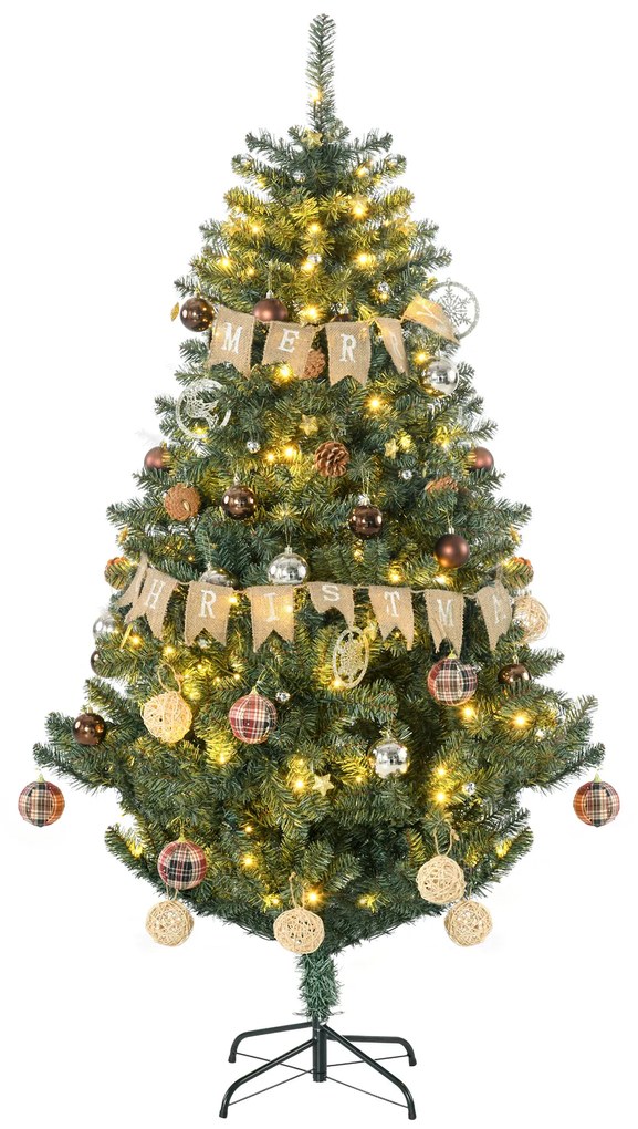 HOMCOM Árvore de Natal Artificial com 150 Luzes LED 650 Ramos e 100 Decorações para Interior Aço Ø106x180 cm Verde