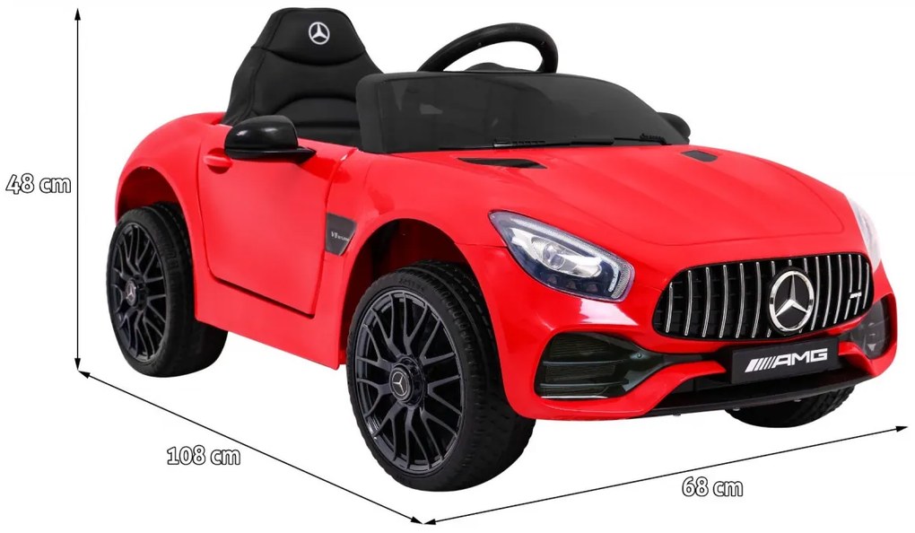 Carro elétrico para Crianças 12V Mercedes Benz GT, Rodas Espuma EVA, Assento couro ecológico Vermelho