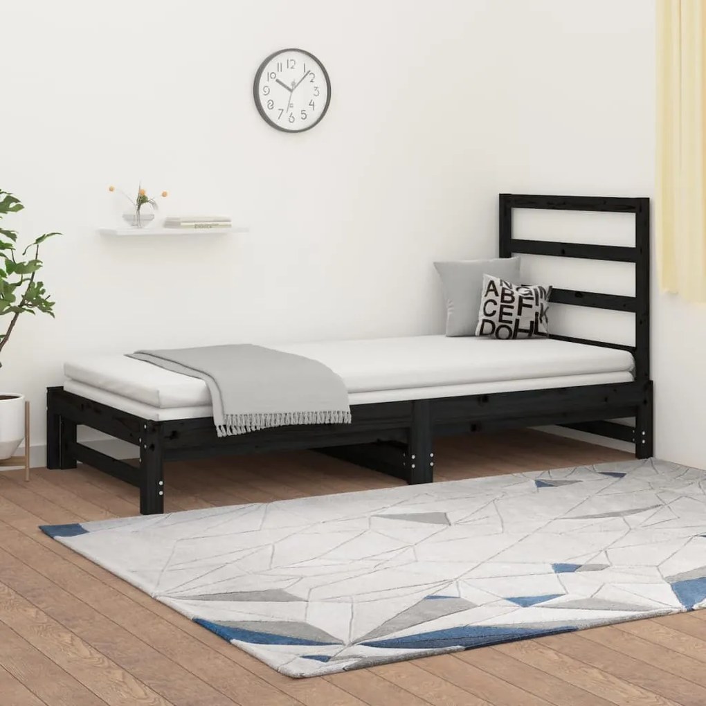 Sofá-cama de puxar 2x(90x200) cm pinho maciço preto